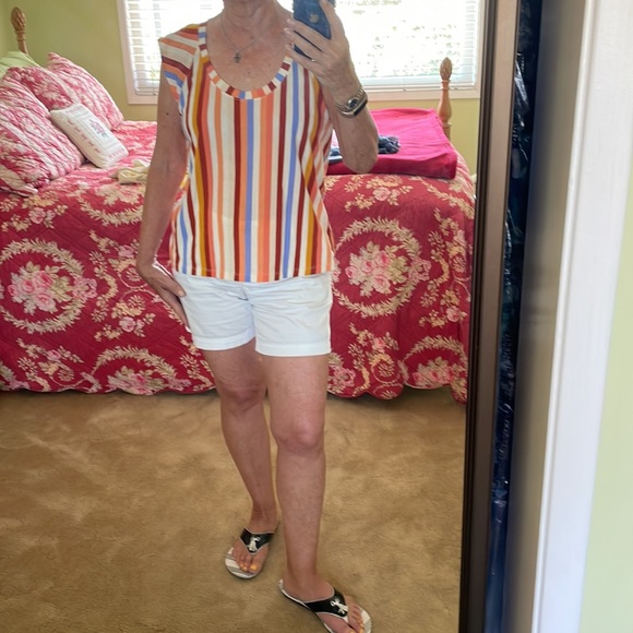 LOFT OUTLET Stripe Top, Flutter Sleeves, Scoop Neck, Size M NWOT - Picture 7 of 8